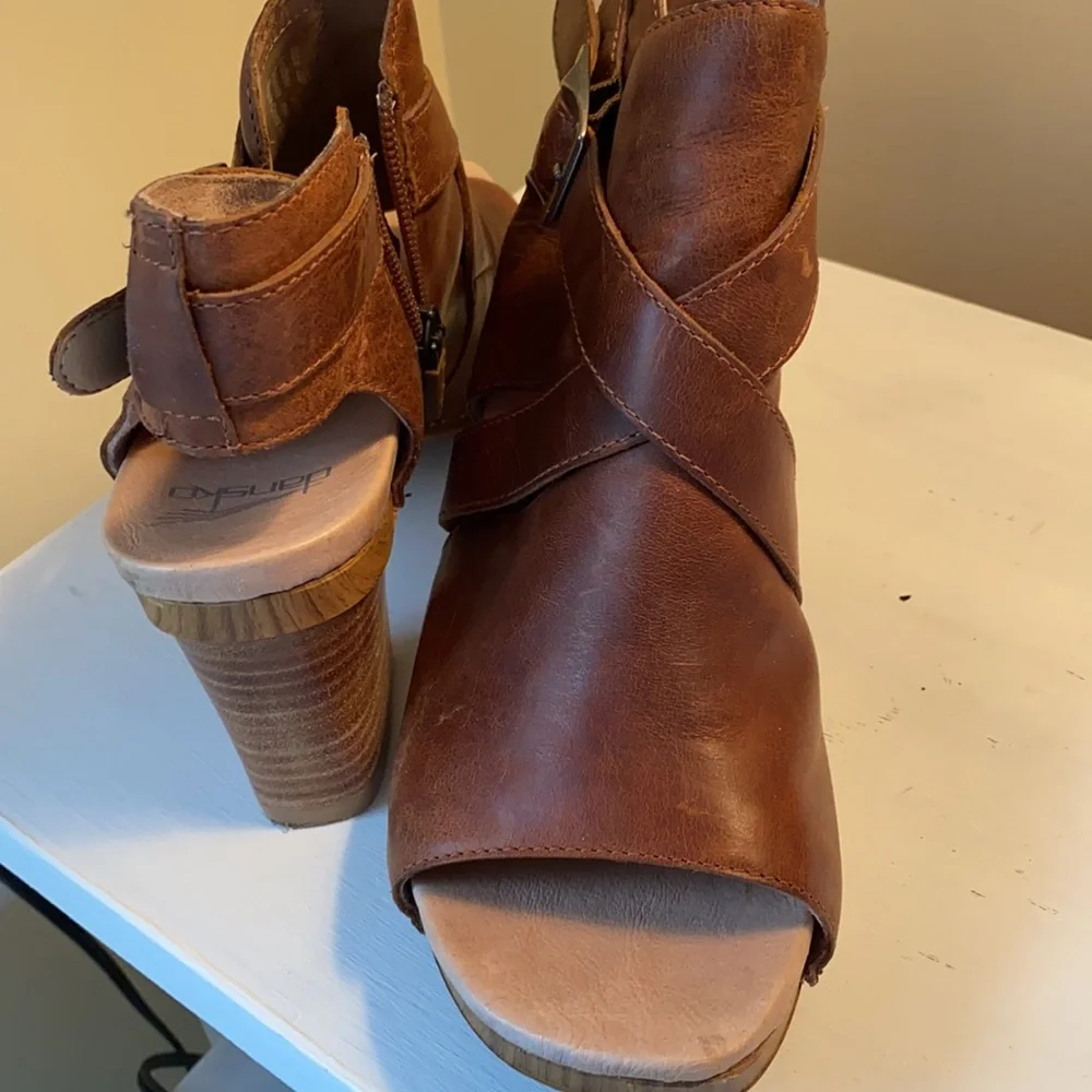 Dansko Brown Leather Open-Toe Block Heel Sandals
